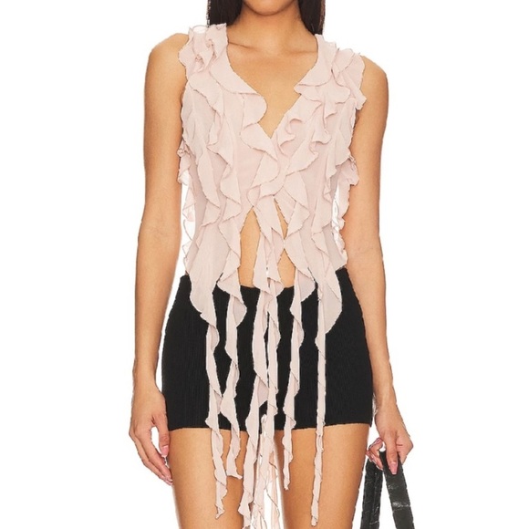 NBD Tops - NBD Manju Blush Sleeveless Ruffled Top